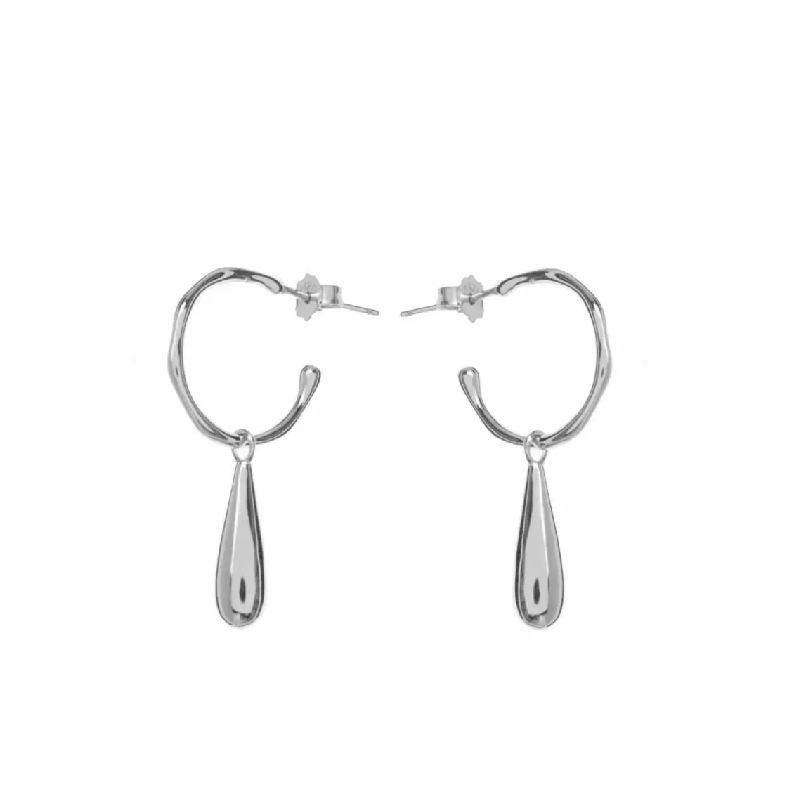 Pendientes Con Colgantes | LINEARGENT Pendientes aros con colgantes diseño lágrima de plata lisa