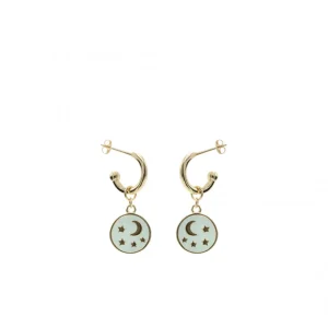 Pendientes Con Colgantes | LINEARGENT Pendientes aros con colgantes diseño medalla luna y estrellas