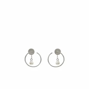 Pendientes Perlas | LINEARGENT Pendientes aros con colgantes diseño semiabierto con perla