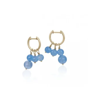 Pendientes De Piedra Natural | LINEARGENT Pendientes aros con colgantes diseño tres charms bolas azules