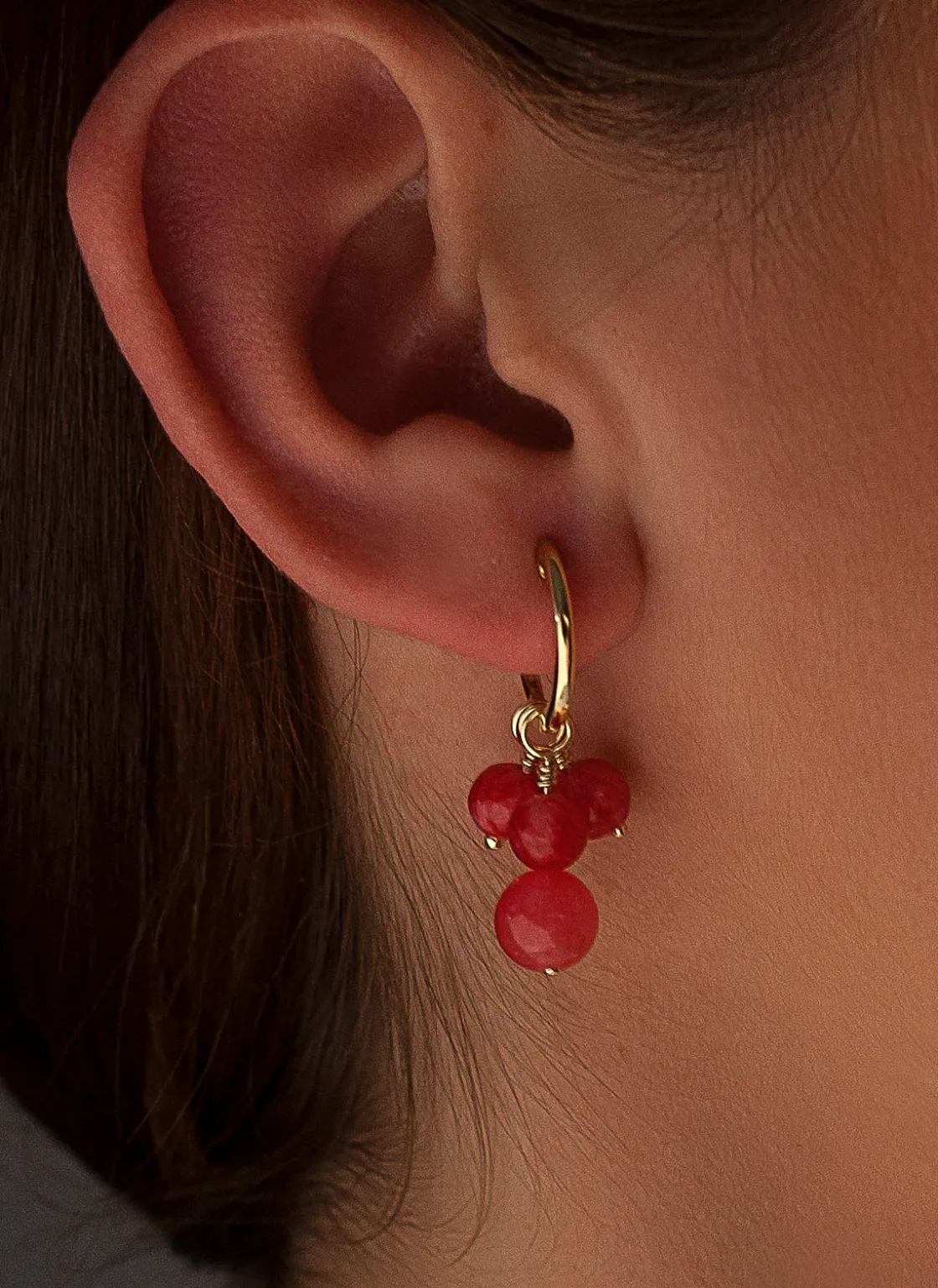 Pendientes De Piedra Natural | LINEARGENT Pendientes aros con colgantes diseño tres charms bolas corales