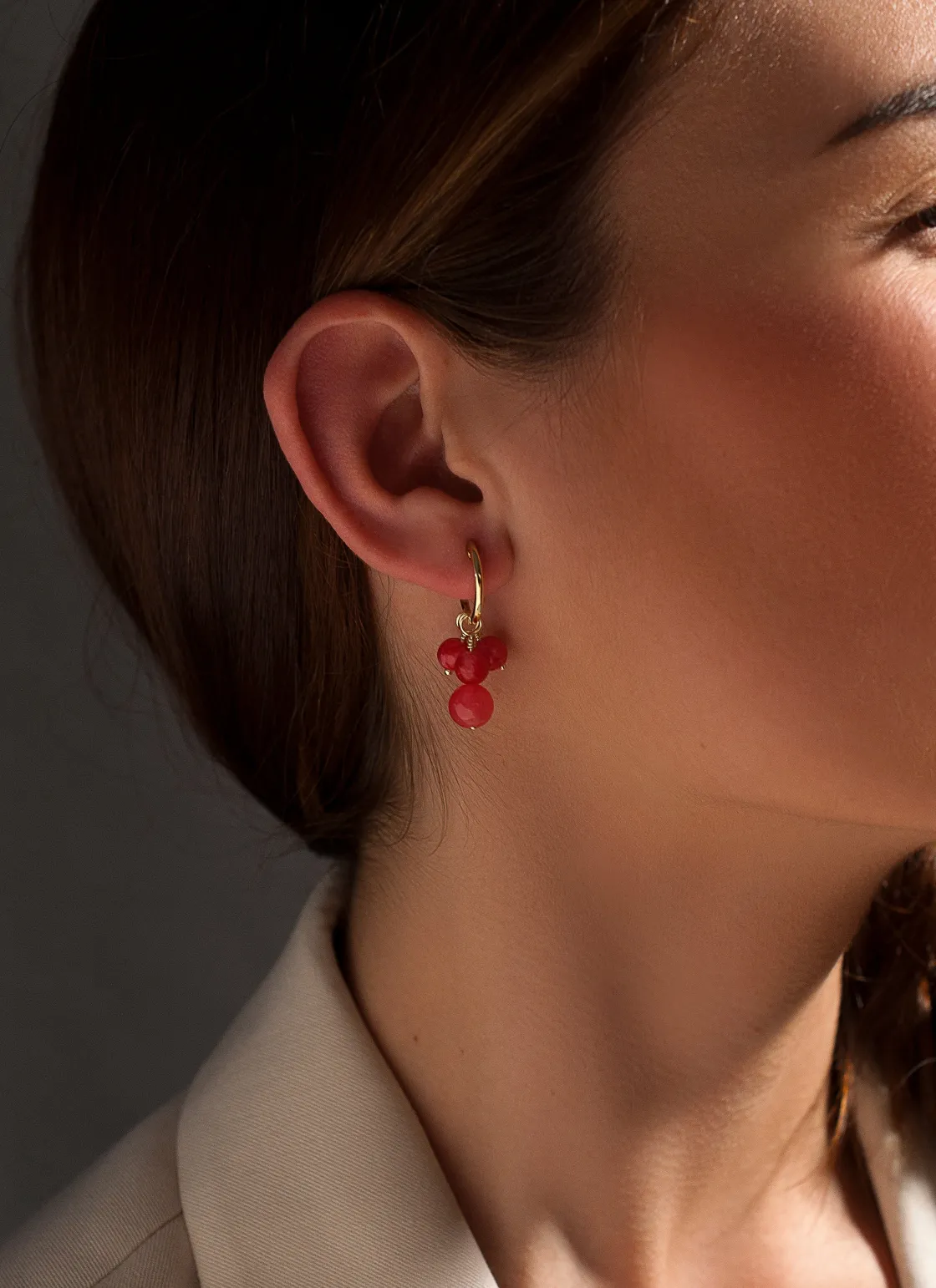 Pendientes De Piedra Natural | LINEARGENT Pendientes aros con colgantes diseño tres charms bolas corales