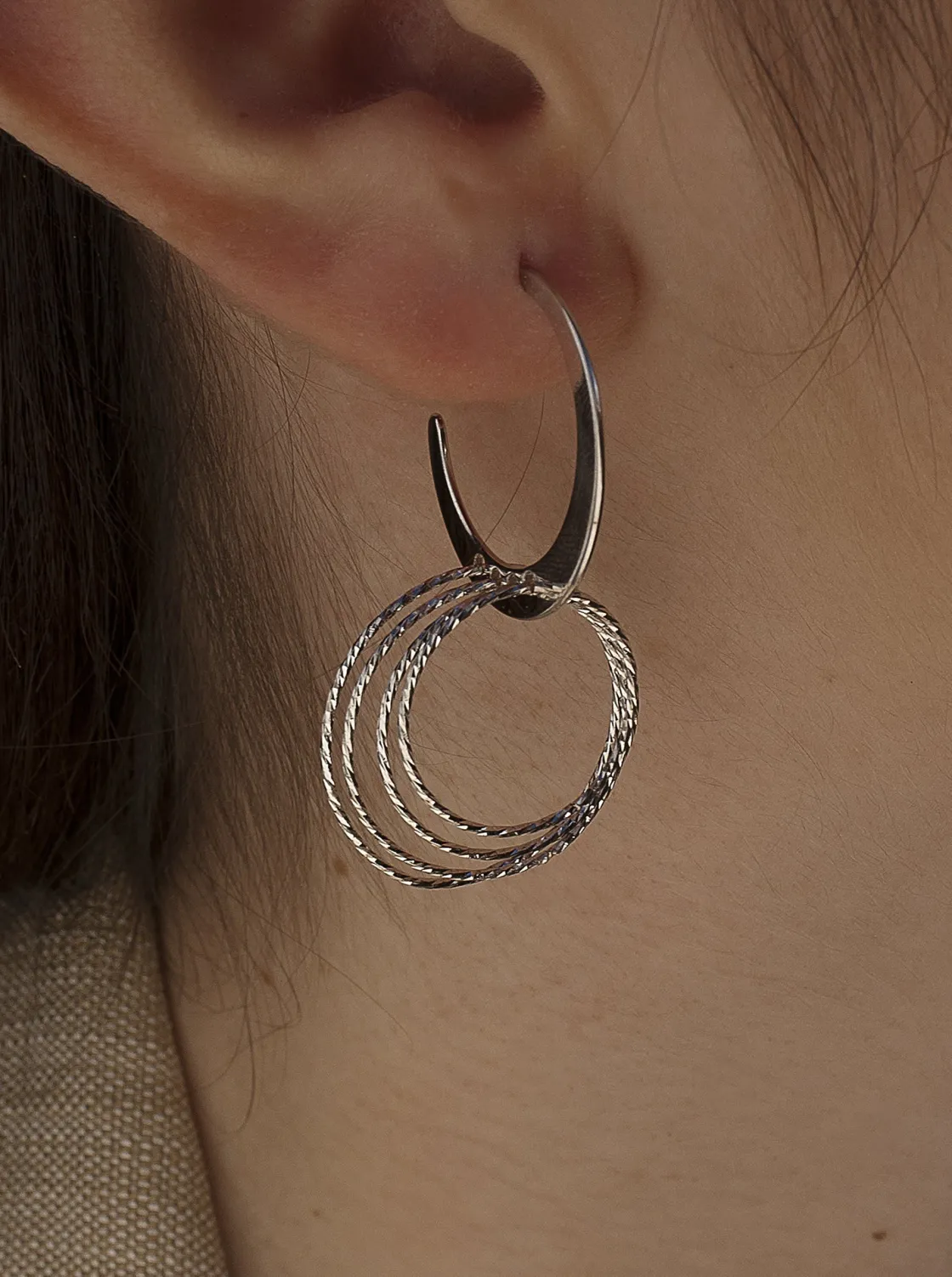 Pendientes Con Colgantes | LINEARGENT Pendientes aros con colgantes motivo anillas en plata lisa