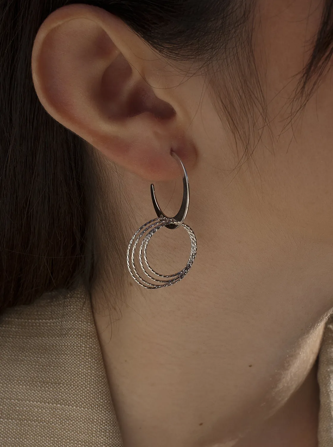 Pendientes Con Colgantes | LINEARGENT Pendientes aros con colgantes motivo anillas en plata lisa