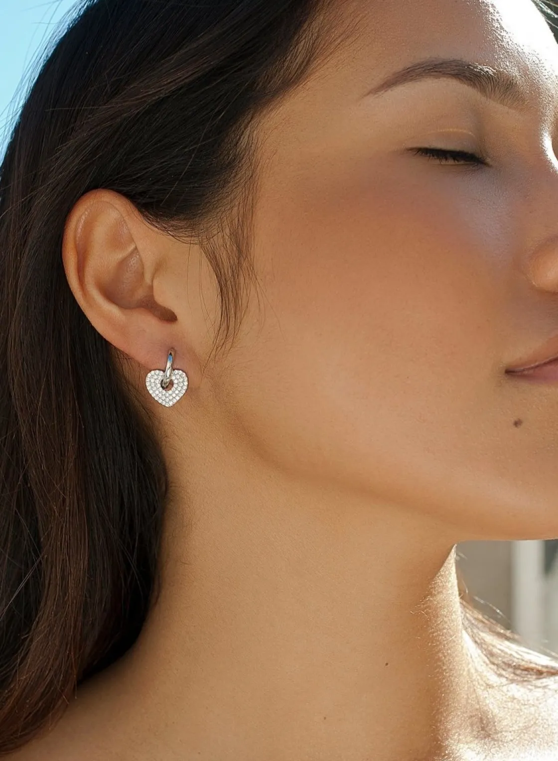 Pendientes Pequeños | LINEARGENT Pendientes aros con colgantes motivo corazón en plata lisa