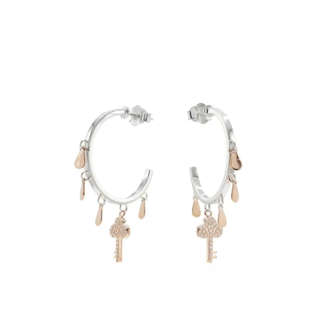 Pendientes Aro | LINEARGENT Pendientes aros con colgantes motivo lágrima y llave con circonitas