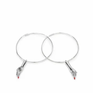Pendientes Originales | Pendientes Con Colgantes | LINEARGENT Pendientes aros con colgantes motivo mano y pintalabios
