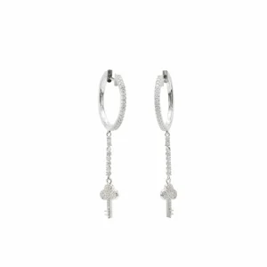 Pendientes Aro | LINEARGENT Pendientes aros con colgantes plata con llave de circonita
