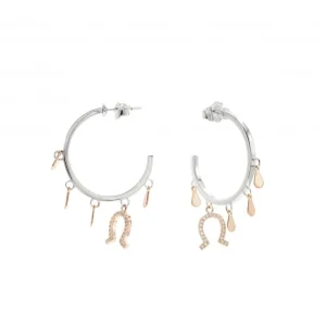 Pendientes Aro | LINEARGENT Pendientes aros con colgantes plata con motivo herradura de circonitas