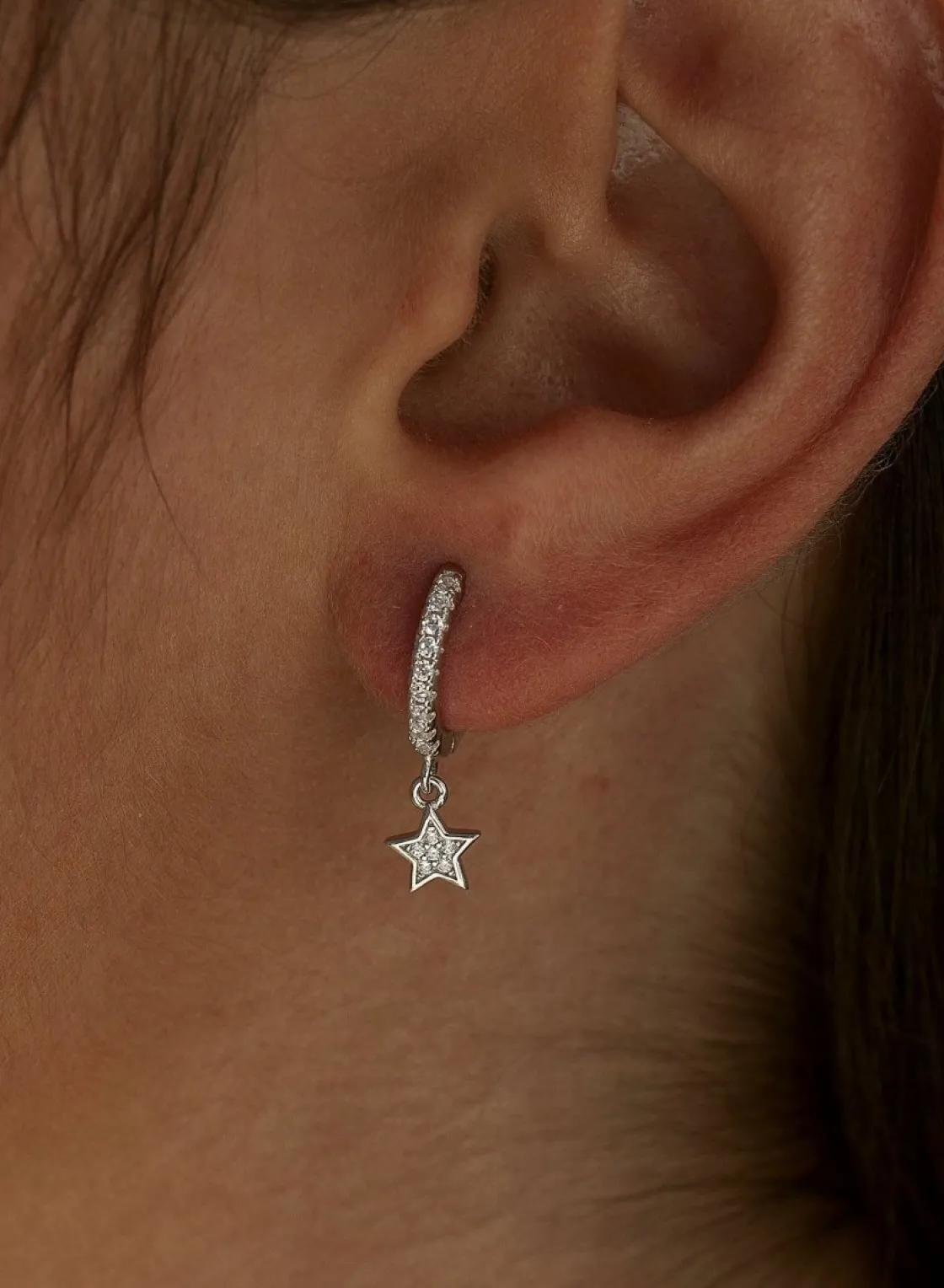Pendientes Aro | LINEARGENT Pendientes aros con colgantes y charm de estrella con circonitas