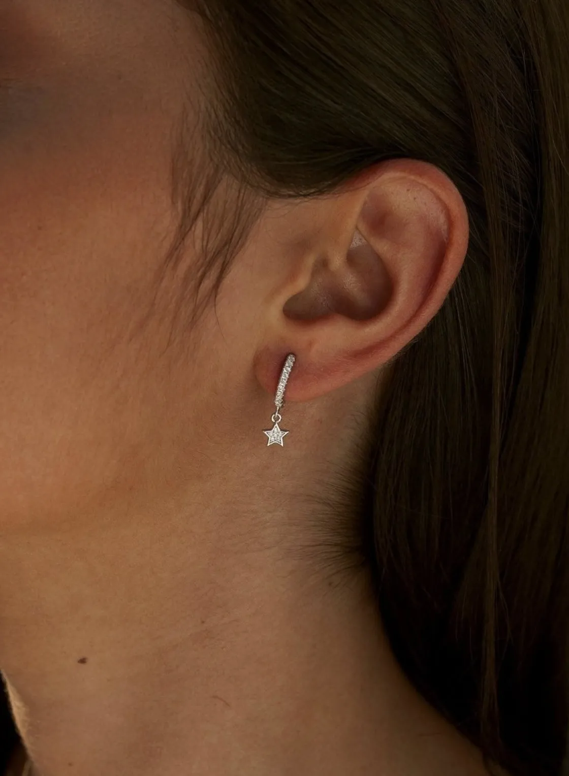 Pendientes Aro | LINEARGENT Pendientes aros con colgantes y charm de estrella con circonitas