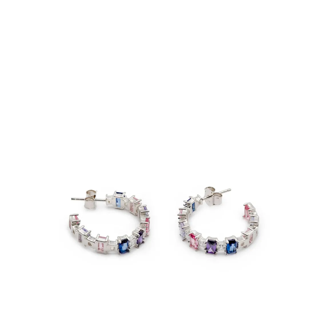 Pendientes De Piedras De Colores | Pendientes Aro | LINEARGENT Pendientes aros con piedras de colores azules y morados