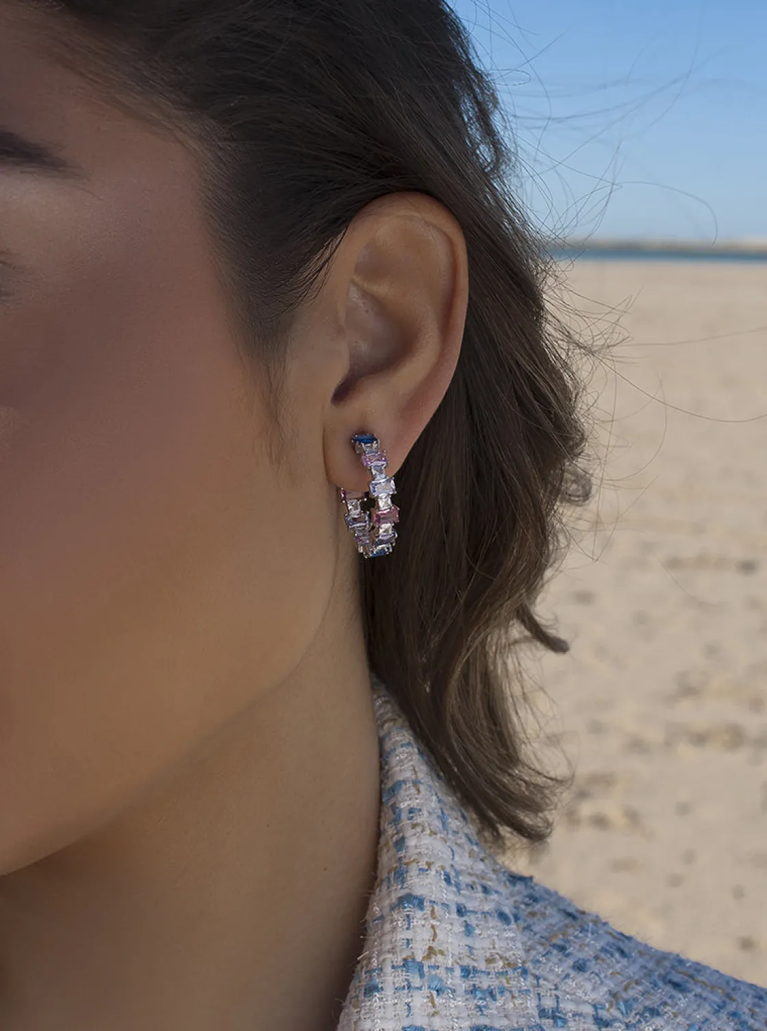 Pendientes De Piedras De Colores | Pendientes Aro | LINEARGENT Pendientes aros con piedras de colores azules y morados