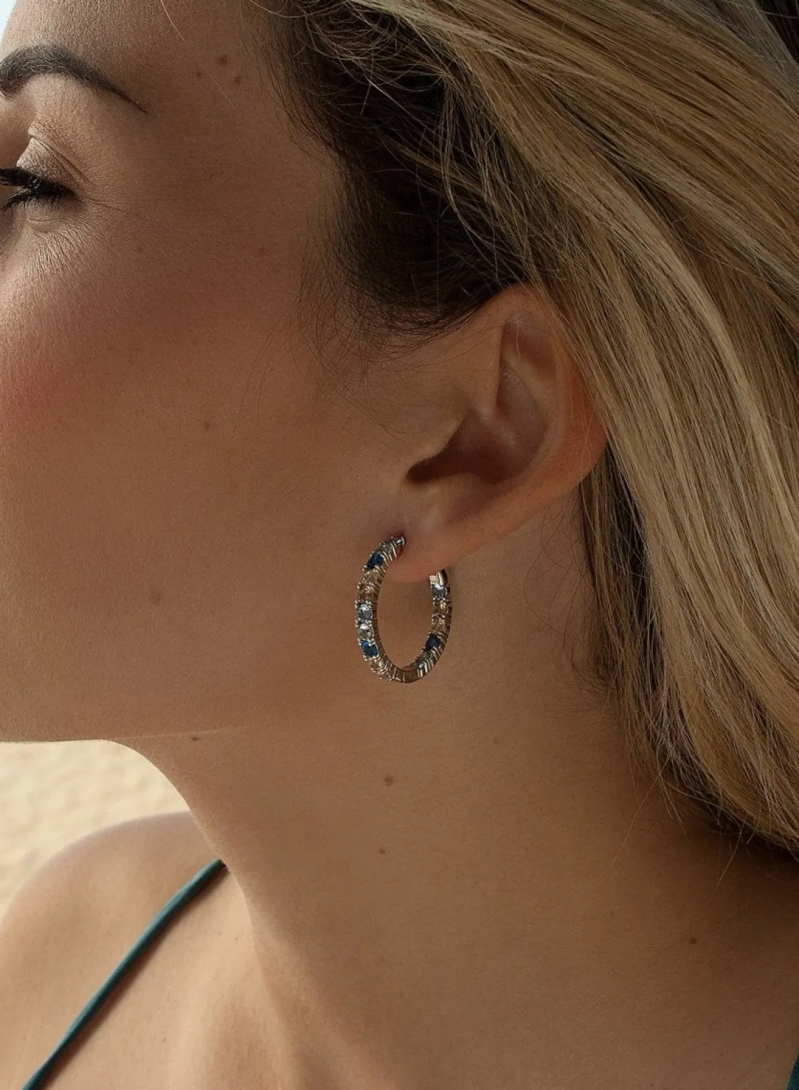 Pendientes Aro | LINEARGENT Pendientes aros con piedras de colores talla redonda