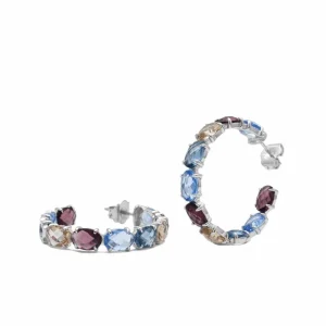 Pendientes Aro | LINEARGENT Pendientes aros con piedras formados por gemas en tonos fríos