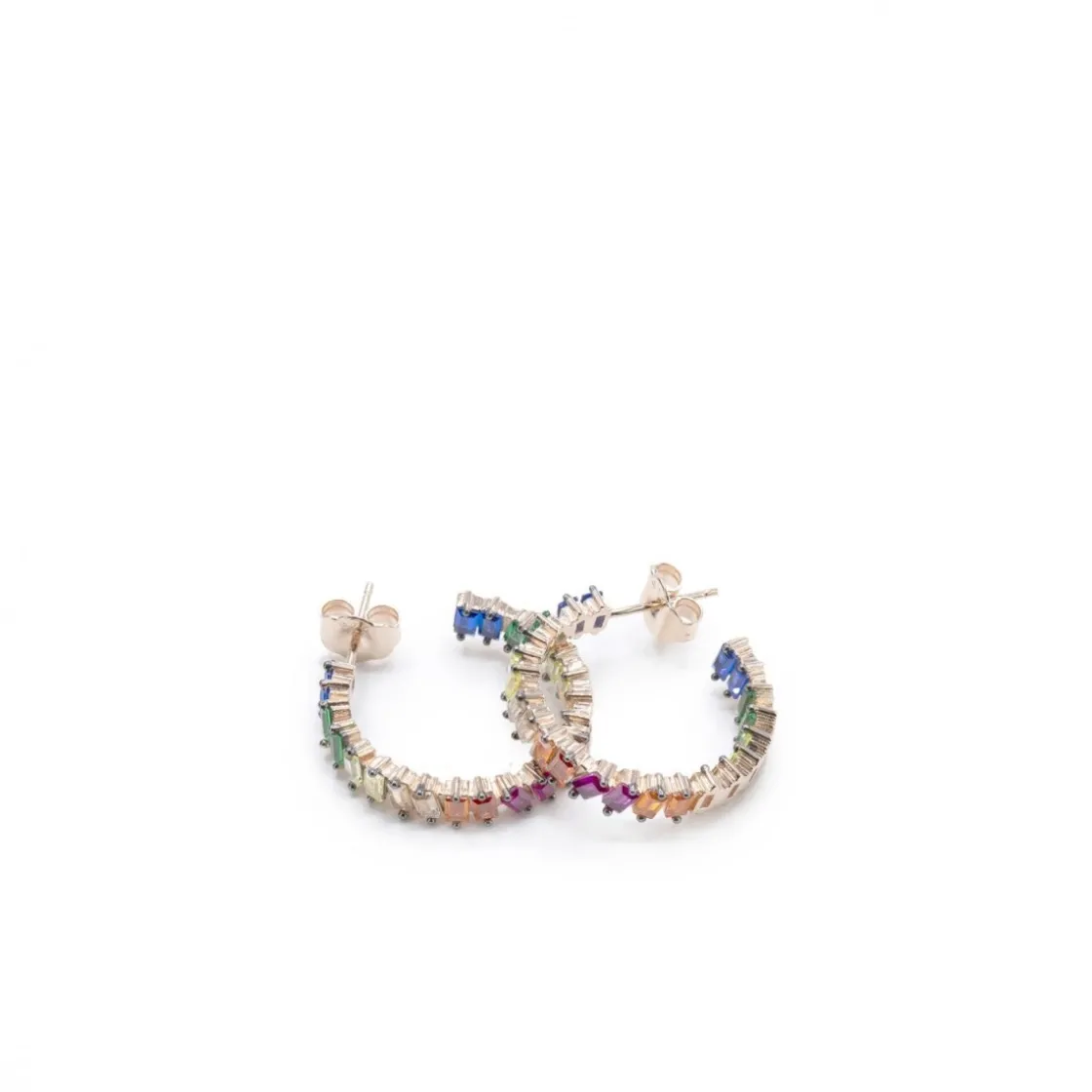 Pendientes Aro | LINEARGENT Pendientes aros con piedras multicolores dispuestas irregularmente bañados en oro