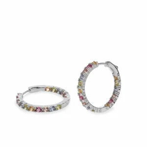 Pendientes Aro | LINEARGENT Pendientes aros con piedras multicolores dispuestas linealmente