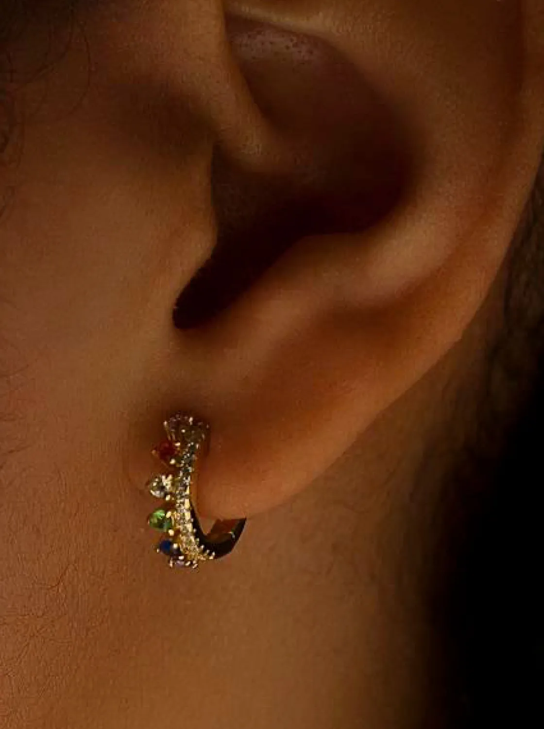 Pendientes Pequeños | Pendientes Aro | LINEARGENT Pendientes aros de plata diseño gemas multicolor y circonitas
