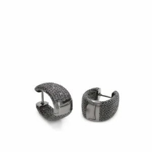 Pendientes Aro | LINEARGENT Pendientes aros diseño grueso con engaste total de circonitas negras