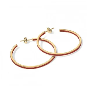 Pendientes Aro | LINEARGENT Pendientes aros grandes diseño esmalte tono rojo bañados en oro