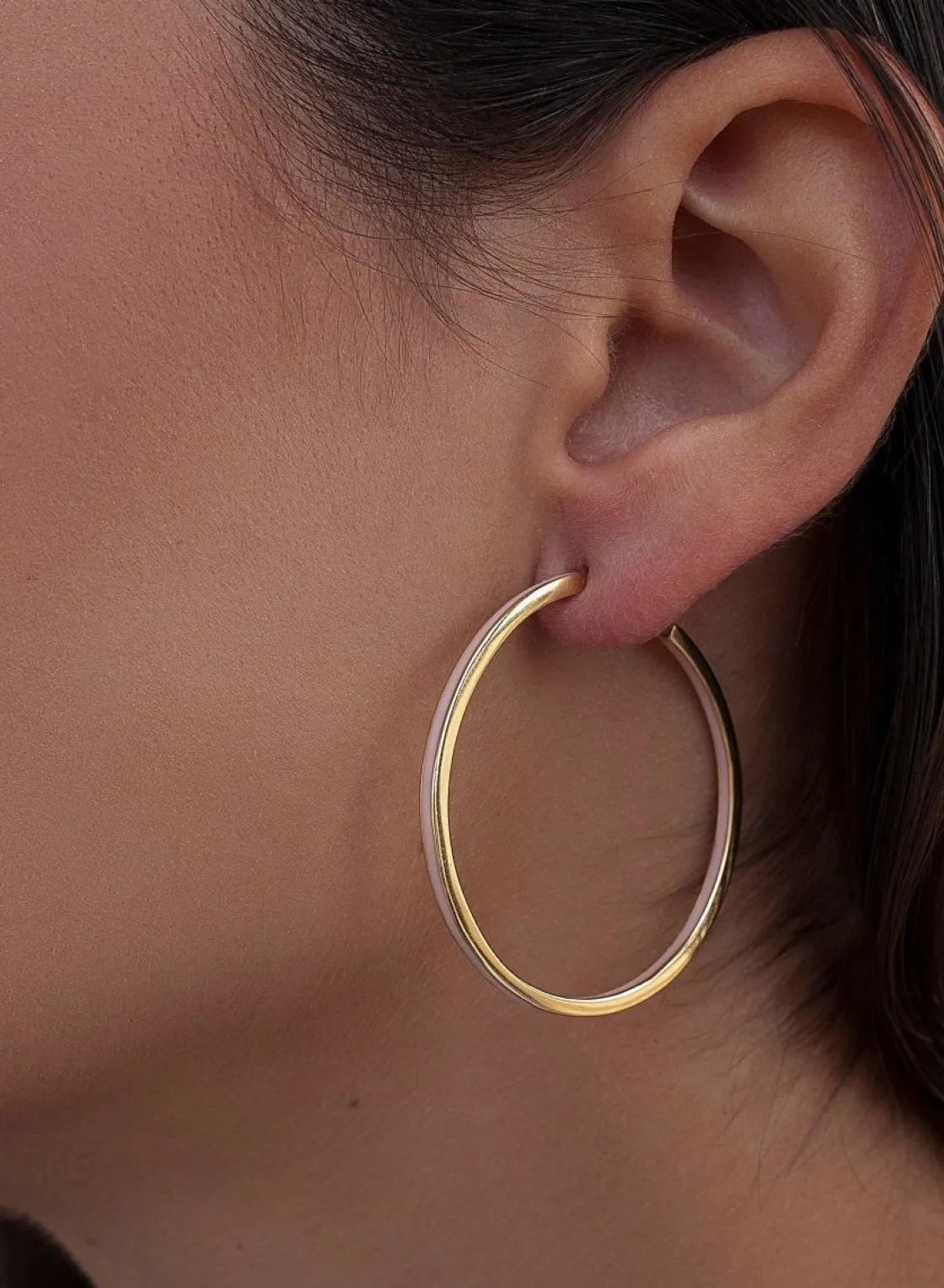 Pendientes Aro | LINEARGENT Pendientes aros grandes diseño esmalte tono rojo bañados en oro