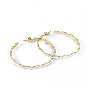 Pendientes Aro | LINEARGENT Pendientes aros grandes diseño ondulado con esmalte blanco