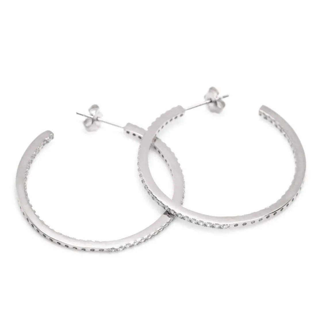 Pendientes Aro | LINEARGENT Pendientes aros grandes doble raíl de circonitas y diseño cuadrado