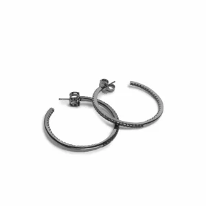 Pendientes Aro | LINEARGENT Pendientes aros medianos doble raíl de circonitas negras diseño cuadrado y baño de rutenio