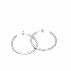 Pendientes Aro | LINEARGENT Pendientes aros medianos doble raíl de circonitas y diseño cuadrado