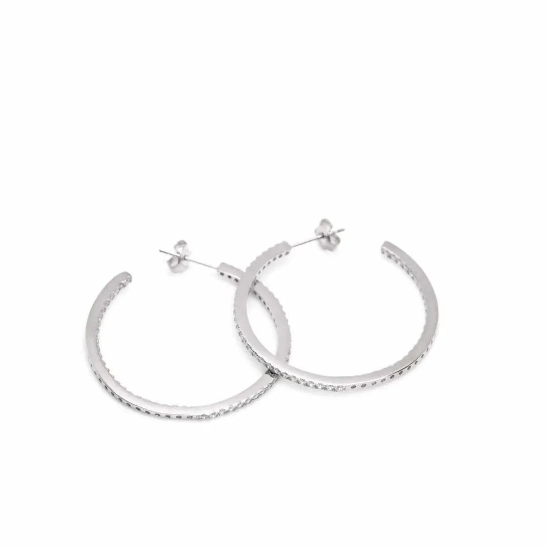 Pendientes Aro | LINEARGENT Pendientes aros medianos doble raíl de circonitas y diseño cuadrado