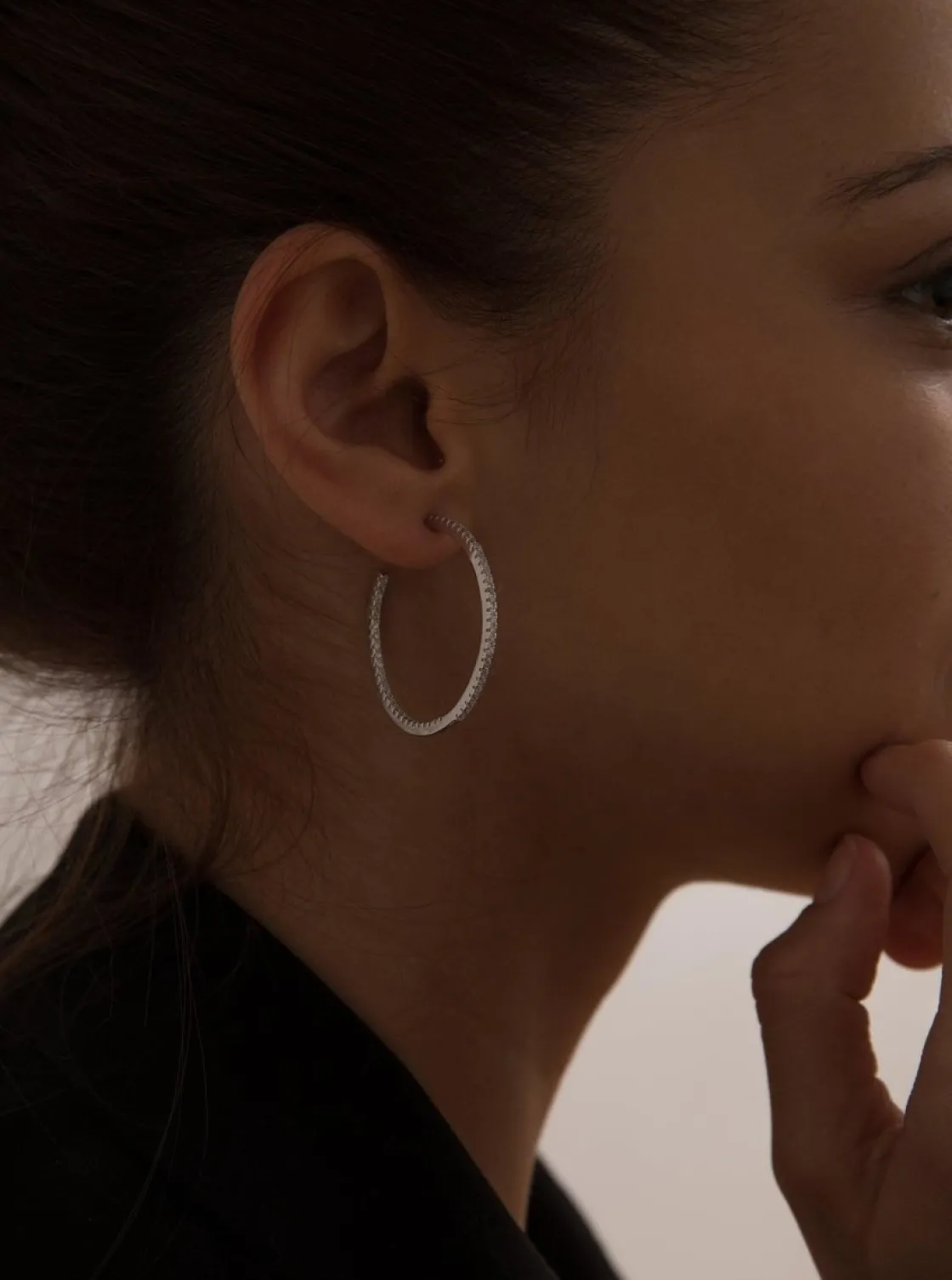 Pendientes Aro | LINEARGENT Pendientes aros medianos doble raíl de circonitas y diseño cuadrado