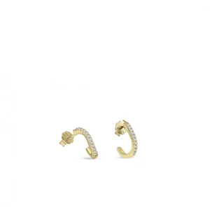 Pendientes Aro | LINEARGENT Pendientes aros muy pequeños curvilíneos con circonitas y baño de oro