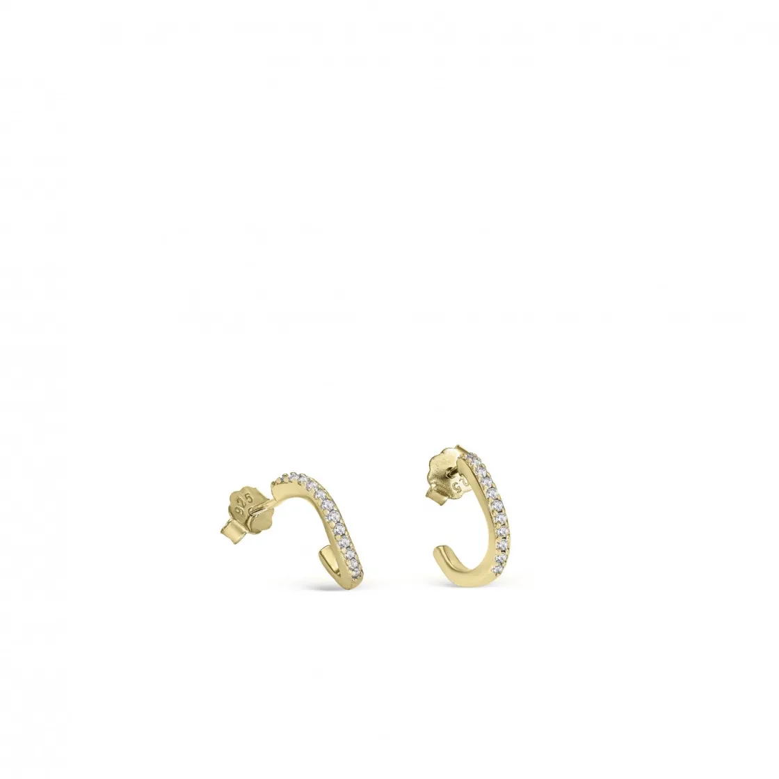 Pendientes Aro | LINEARGENT Pendientes aros muy pequeños curvilíneos con circonitas y baño de oro