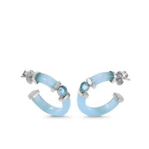 Pendientes Aro | LINEARGENT Pendientes aros originales detalle central de gema azul