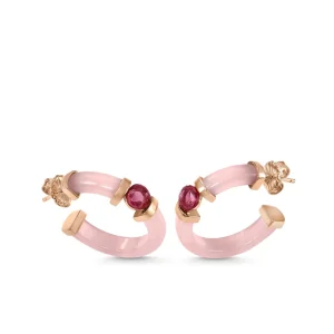 Pendientes Aro | LINEARGENT Pendientes aros originales detalle central de gema fucsia