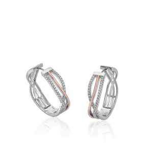 Pendientes Bicolor | Pendientes Aro | LINEARGENT Pendientes aros originales diseño de carril bicolor y circonitas