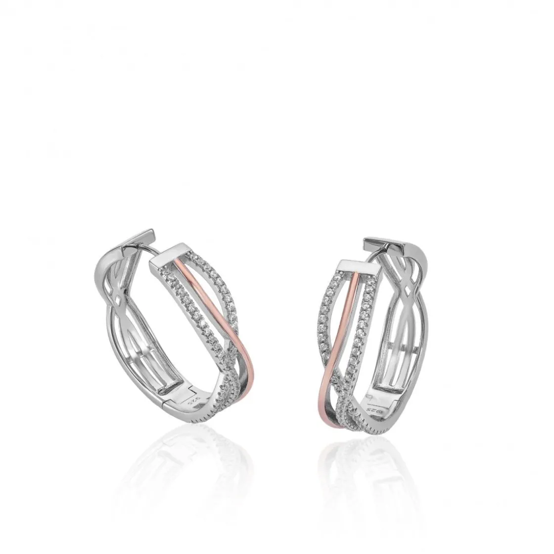 Pendientes Bicolor | Pendientes Aro | LINEARGENT Pendientes aros originales diseño de carril bicolor y circonitas