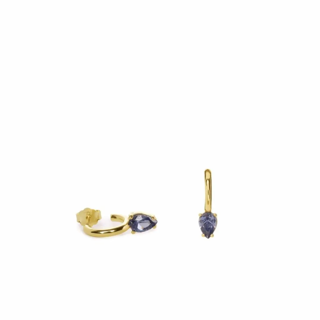 Pendientes Aro | LINEARGENT Pendientes aros pequeños bañados en oro diseño cuarzo adamantino perilla azul