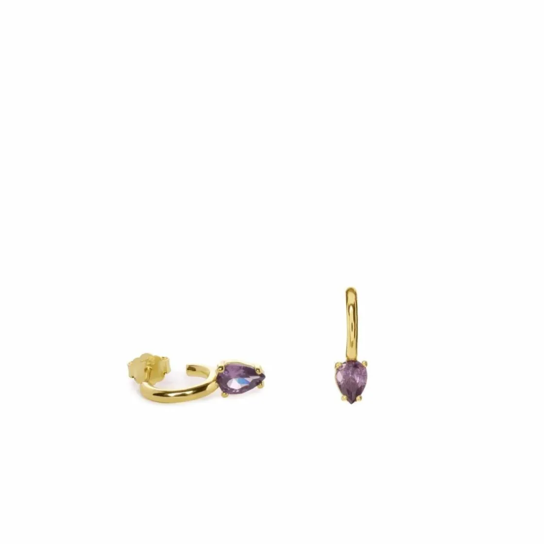 Pendientes Aro | LINEARGENT Pendientes aros pequeños bañados en oro diseño cuarzo adamantino perilla lavanda