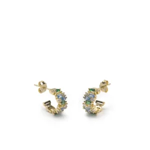 Pendientes De Piedras De Colores | Pendientes Pequeños | LINEARGENT Pendientes aros pequeños banda central cuarzos adamantinos