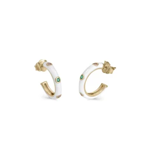 Pendientes Aro | LINEARGENT Pendientes aros pequeños de esmalte blanco con circonitas