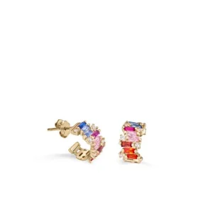 Pendientes De Piedras De Colores | Pendientes Pequeños | LINEARGENT Pendientes aros pequeños diseño banda central cuarzos adamantinos