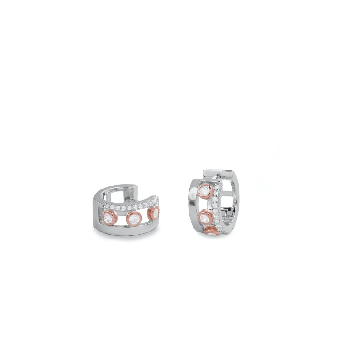 Pendientes Bicolor | LINEARGENT Pendientes aros pequeños diseño bicolor con circonitas