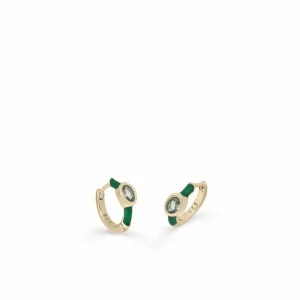 Pendientes Pequeños | Pendientes Aro | LINEARGENT Pendientes aros pequeños diseño cuarzo adamantino central y esmalte verde