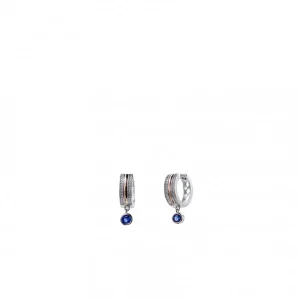 Pendientes Pequeños | Pendientes Aro | LINEARGENT Pendientes aros pequeños diseño de charm azul y circonitas