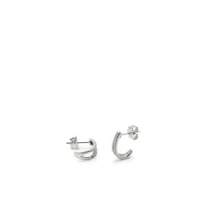 Pendientes Pequeños | Pendientes Aro | LINEARGENT Pendientes aros pequeños diseño doble raíl de circonitas