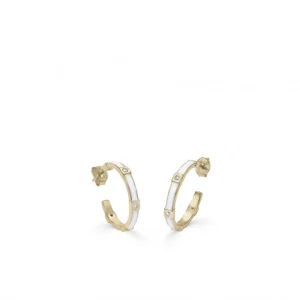 Pendientes Aro | LINEARGENT Pendientes aros pequeños diseño escalonado esmalte blanco y circonitas