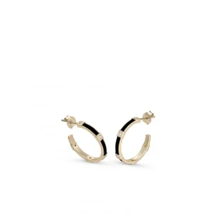 Pendientes Aro | LINEARGENT Pendientes aros pequeños diseño escalonado esmalte negro y circonitas