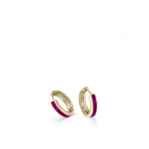 Pendientes Aro | LINEARGENT Pendientes aros pequeños diseño esmalte fucsia bañados en oro
