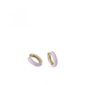 Pendientes Pequeños | Pendientes Aro | LINEARGENT Pendientes aros pequeños diseño esmalte lila y circonita central